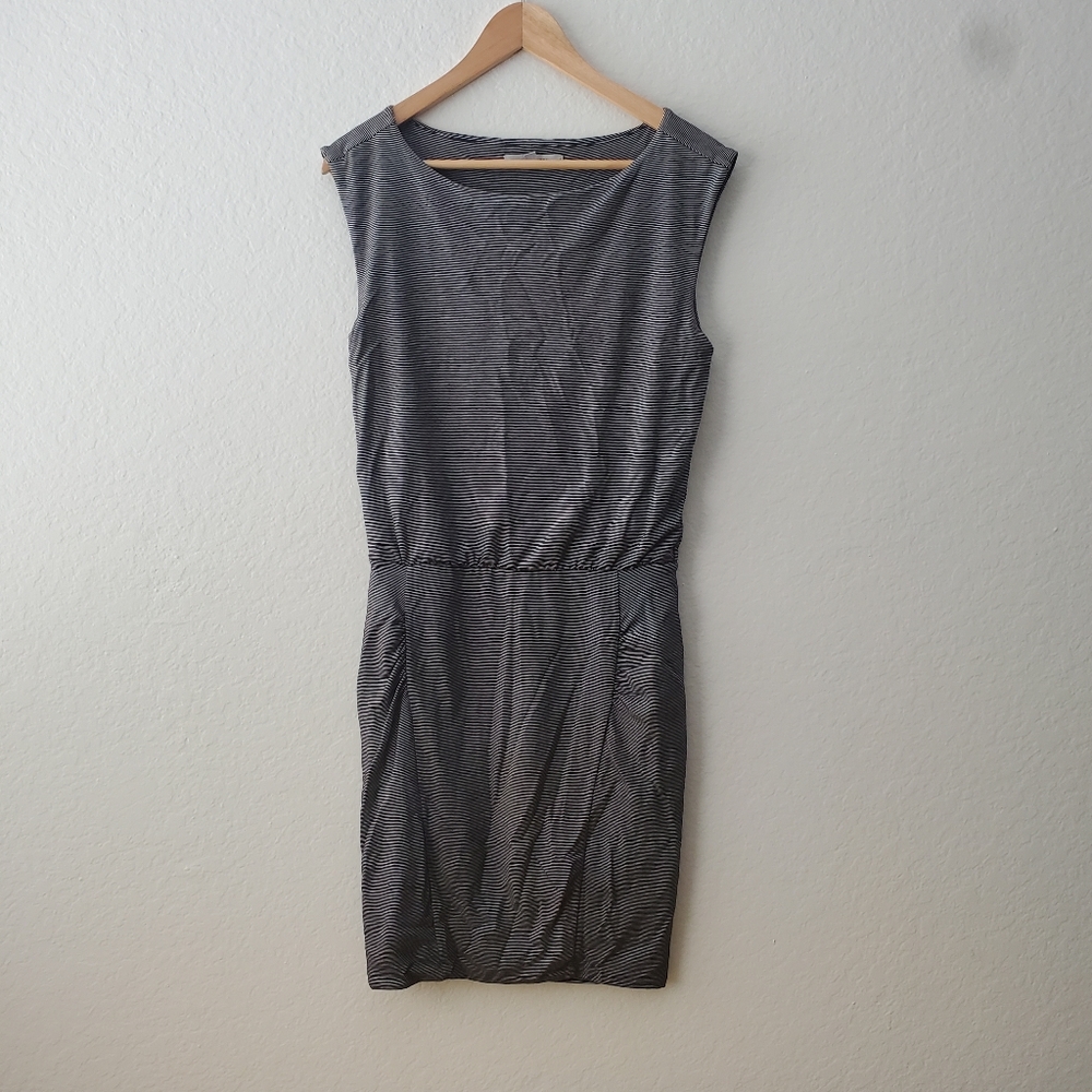 Athleta Westwood Black and White Micro-Striped Dress